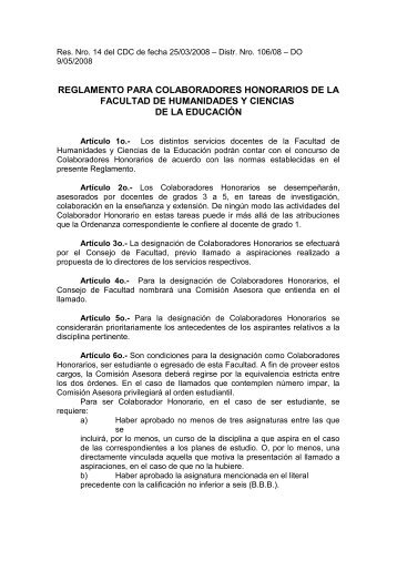 reglamento para colaboradores honorarios de la facultad de ...