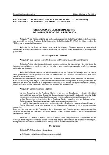 ordenanza de la regional norte de la universidad de la repÃºblica