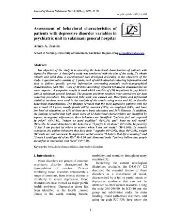 Assessment of behavioral characteristics of patients with depressive ...