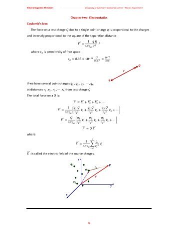 Chapter two: Electrostatics Coulomb's law: The force on a test ...