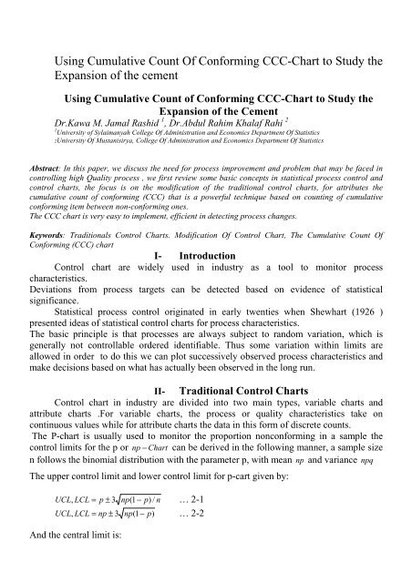 Using Cumulative Count Of Conforming CCC-Chart to Study the ...