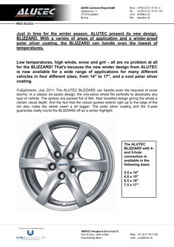 Just in time for the winter season, ALUTEC present its ... - uniwheels