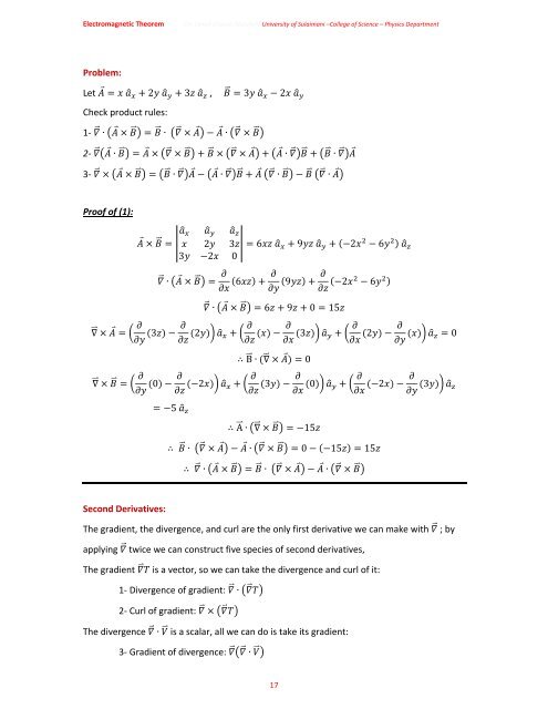 Chapter One: Vector Analysis The use of vectors and vector analysis ...