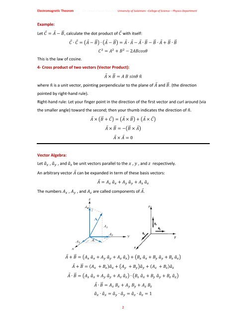 Chapter One: Vector Analysis The use of vectors and vector analysis ...