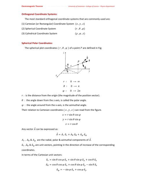 Chapter One: Vector Analysis The use of vectors and vector analysis ...