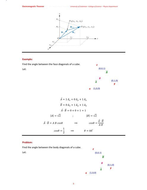 Chapter One: Vector Analysis The use of vectors and vector analysis ...