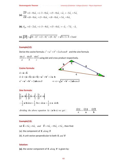 Chapter One: Vector Analysis The use of vectors and vector analysis ...