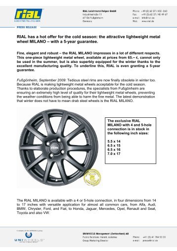 the attractive lightweight metal wheel MILANO – with a 5 ... - uniwheels