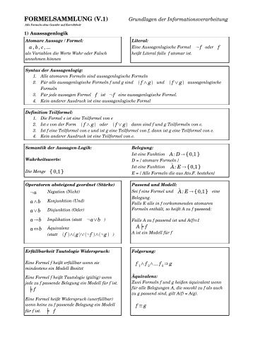 FORMELSAMMLUNG (V.1) Grundlagen der ... - Unix-AG-Wiki