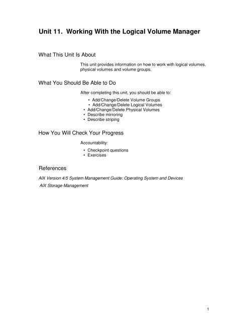 Unit 11. Working With the Logical Volume Manager