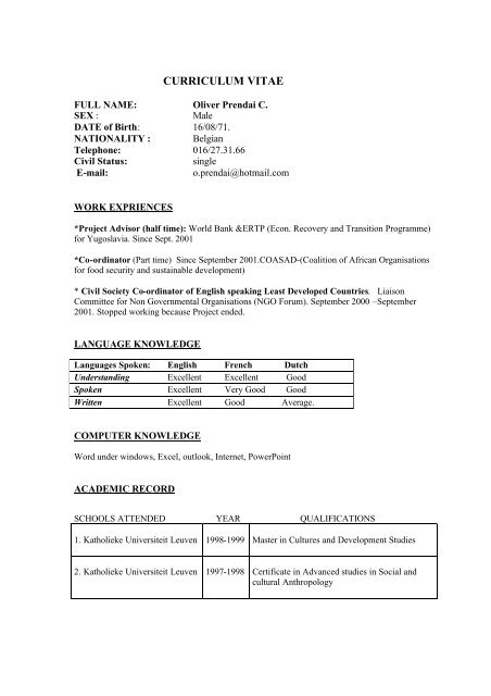 Voorbeeld Cv Unizo Be