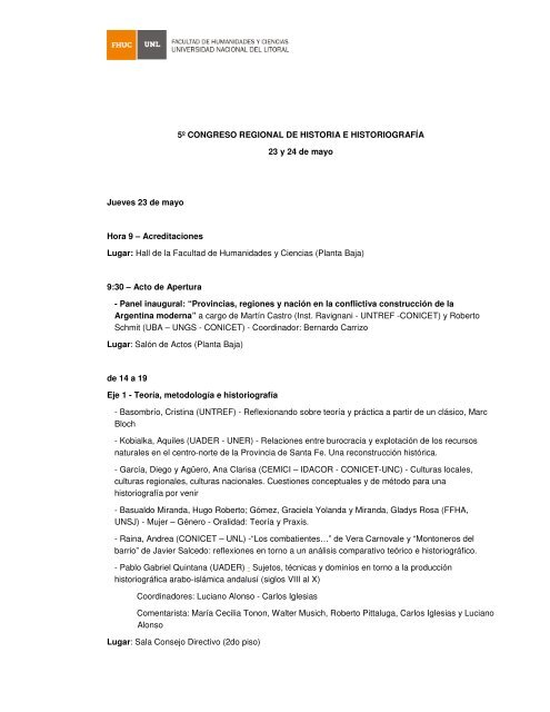 Congreso historiografia Programa General - Universidad Nacional ...