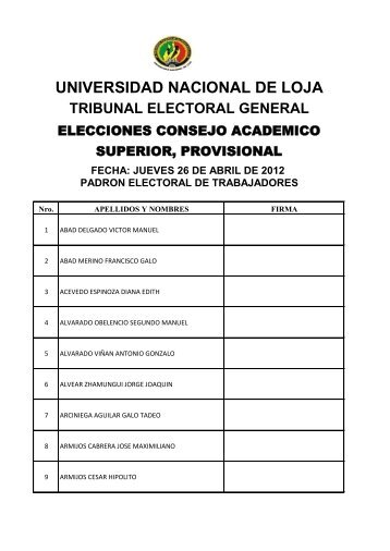 Padrones Trabajadores - Universidad Nacional de Loja