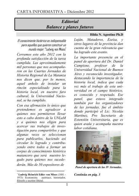 Carta Informativa 32 - Diciembre 2012 - Universidad Nacional de La ...