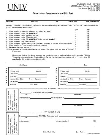 TB PPD Skin Test Screening Form