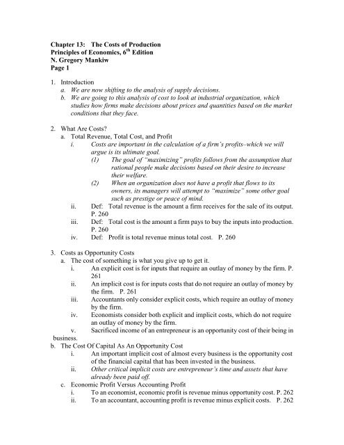 Chapter 13 The Costs Of Production Principles Of Economics 6