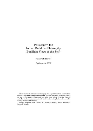 Philosophy 438 Indian Buddhist Philosophy Buddhist Views of the ...