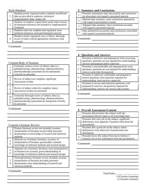 Seminar Evaluation Form - College of Pharmacy - Idaho State ...