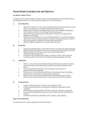 Mental Health Clerkship Goals and Objectives