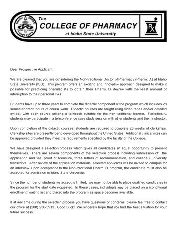 Application 1 &2 - College of Pharmacy - Idaho State University