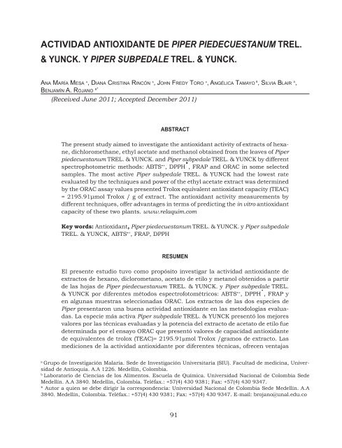 actividad antioxidante de piper piedecuestanum trel. & yunck. y ...