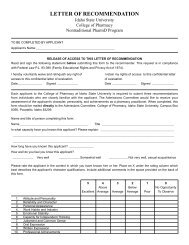 letter of recommendation - College of Pharmacy - Idaho State ...