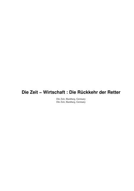 Die Zeit - Wirtschaft : Die RÃ¼ckkehr der Retter - UN Millennium Project