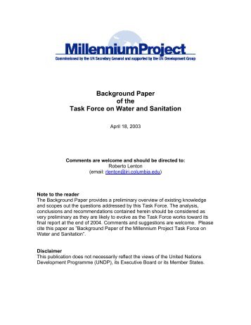 Background Paper of the Task Force on Water and Sanitation