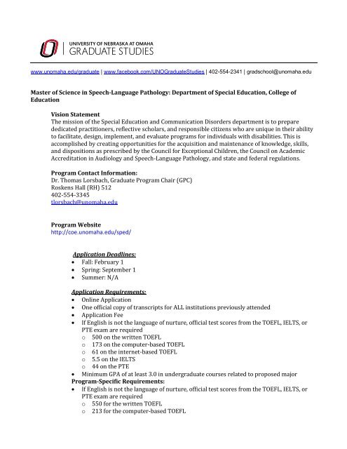 Master of Science in Speech-Language Pathology: Department of ...
