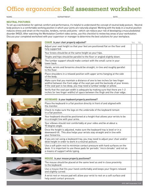 Office ergonomics: Self assessment worksheet