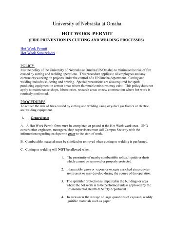 Hotwork Permits - University of Nebraska Omaha