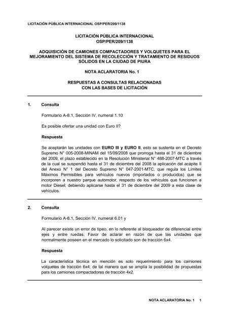 licitaciÃ³n pÃºblica internacional osp/per/209/1138 ... - UNOPS