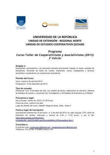 Programa 2do Curso Taller de Cooperativismo y ... - Regional Norte