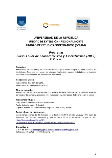 Programa 2do Curso Taller de Cooperativismo y ... - Regional Norte