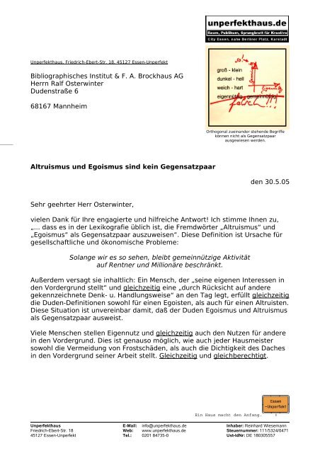 Offener Brief an den Duden - Unperfekthaus