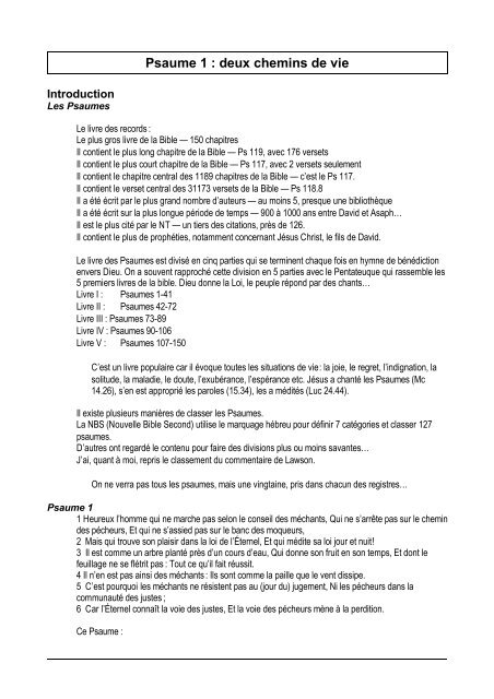 Psaume 1 Deux Chemins De Vie Un Poisson Dans Le Net