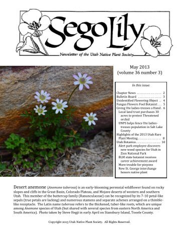 May 2013 (volume 36 number 3) - Utah Native Plant Society