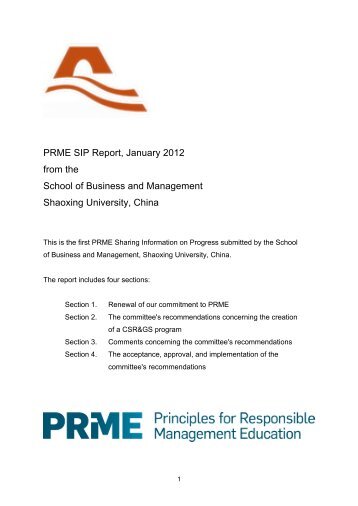 PRME SIP report from SB&M, Shaoxing University, January 2012