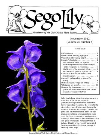 November 2012 newsletter - Utah Native Plant Society