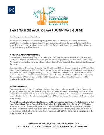 lake tahoe music camp survival guide - University of Nevada, Reno