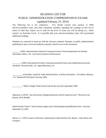 reading list for public administration comprehensive exams