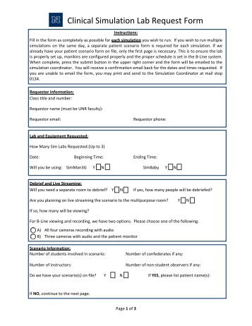 Clinical Simulation Lab Request Form - University of Nevada, Reno