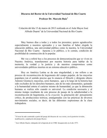 Discurso del Rector de la Universidad Nacional de RÃ­o Cuarto