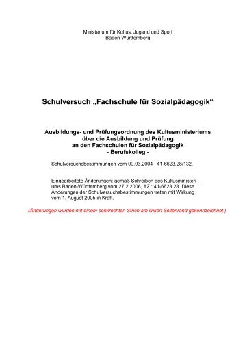 Schulversuch „Fachschule für Sozialpädagogik³ - Berufenet