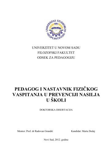 pedagog i nastavnik fiziÄkog vaspitanja u prevenciji nasilja u Å¡koli