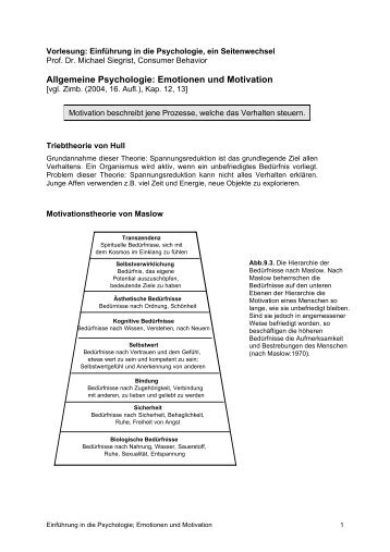 Allgemeine Psychologie: Emotionen und Motivation