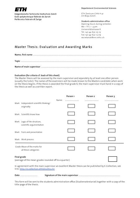 Master thesis evaluation report