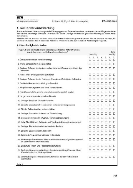 Nr. 38/06 Gestaltung und Bewertung der Kriterien und ... - ETH ZÃ¼rich