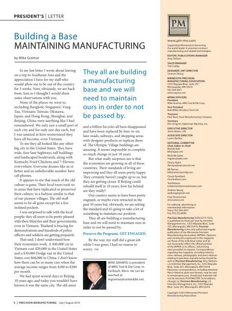 Journal of the Minnesota Precision Manufacturing Association
