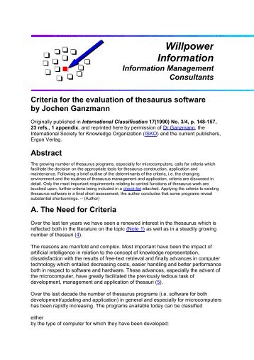 Criteria for the evaluation of thesaurus software.